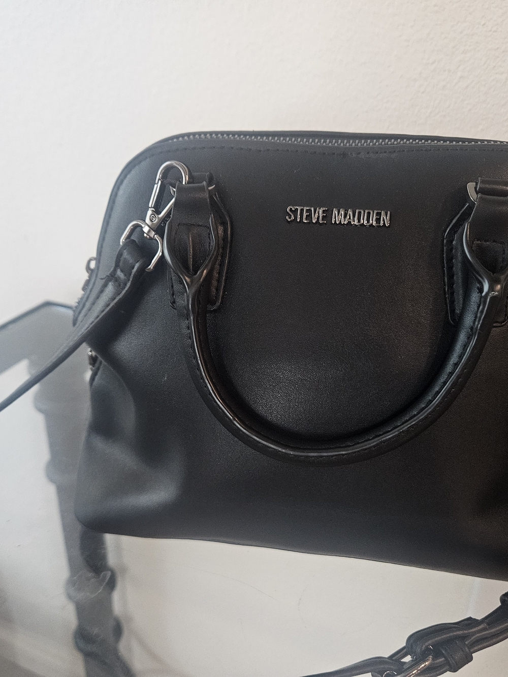 Steve Madden Black Leather Top-Handle Messenger Bag